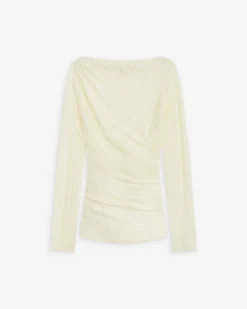 Top en dentelle drapé col bateau ecru Avoine