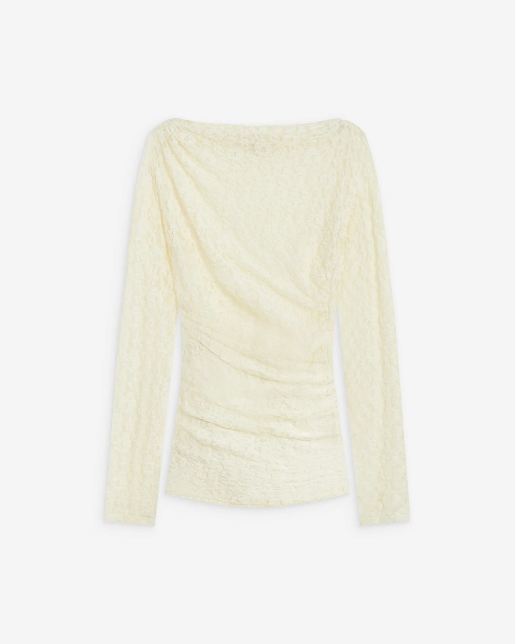 Top en dentelle drapé col bateau ecru Avoine