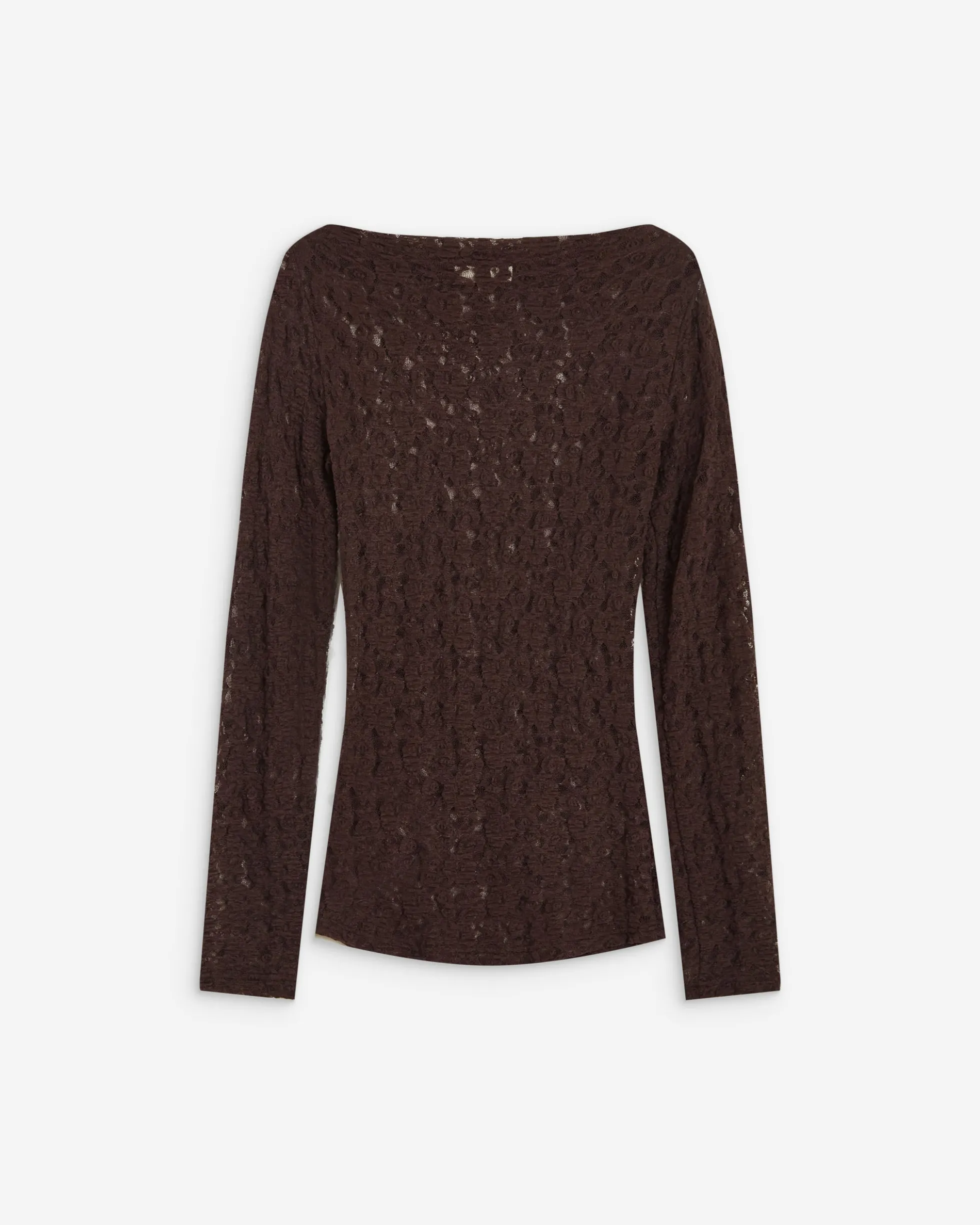 Top en dentelle drapé col bateau chocolat Avoine