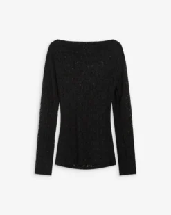 Top en dentelle drapé col bateau noir Avoine