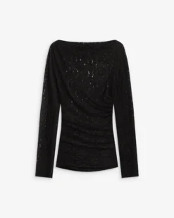 Top en dentelle drapé col bateau noir Avoine