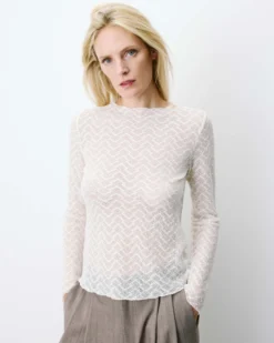 Top en dentelle transparente manches longues ecru Aube