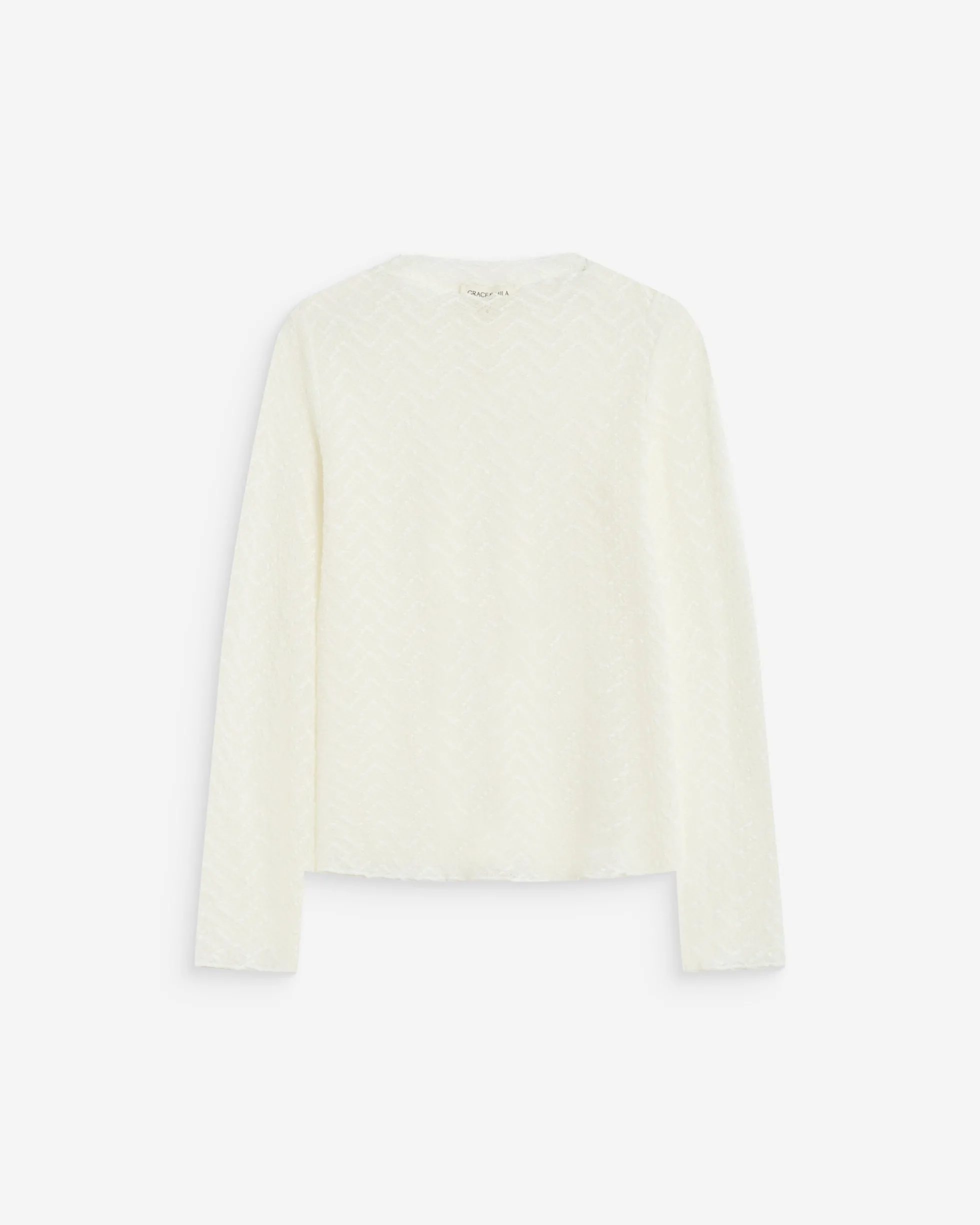 Top en dentelle transparente manches longues ecru Aube