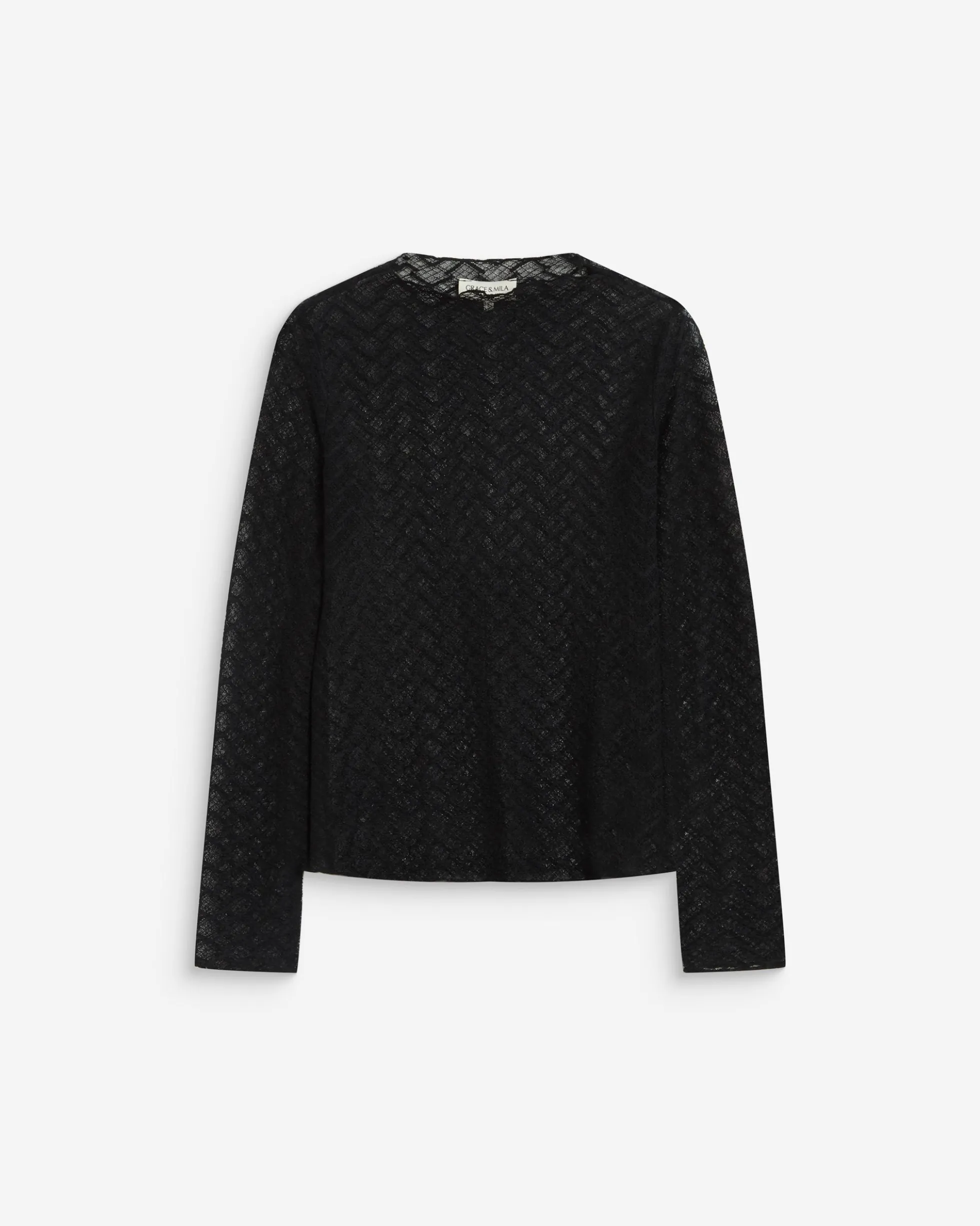 Top en dentelle transparente manches longues noir Aube