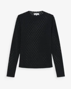 Top en dentelle transparent manches longues noir Valmy
