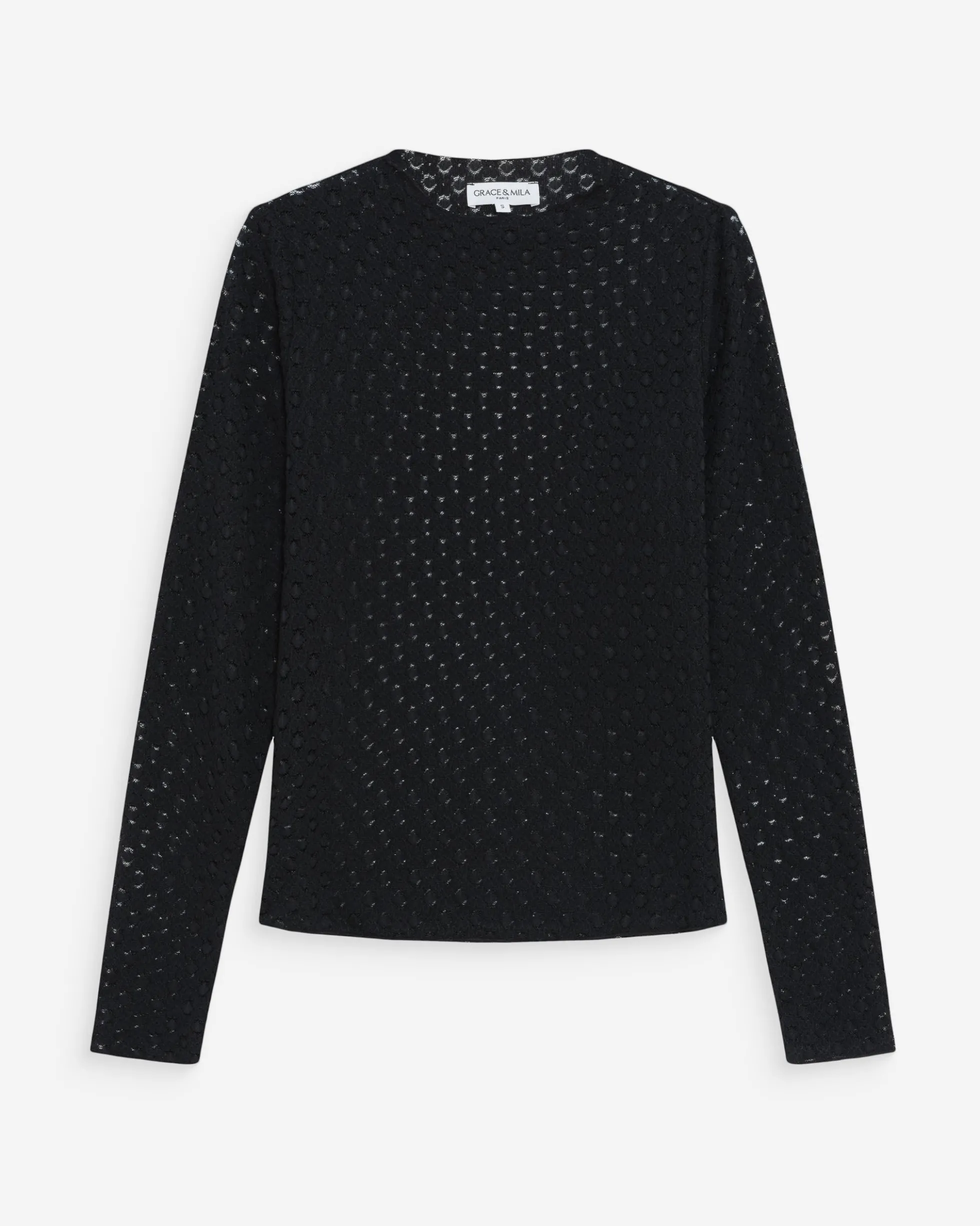 Top en dentelle transparent manches longues noir Valmy