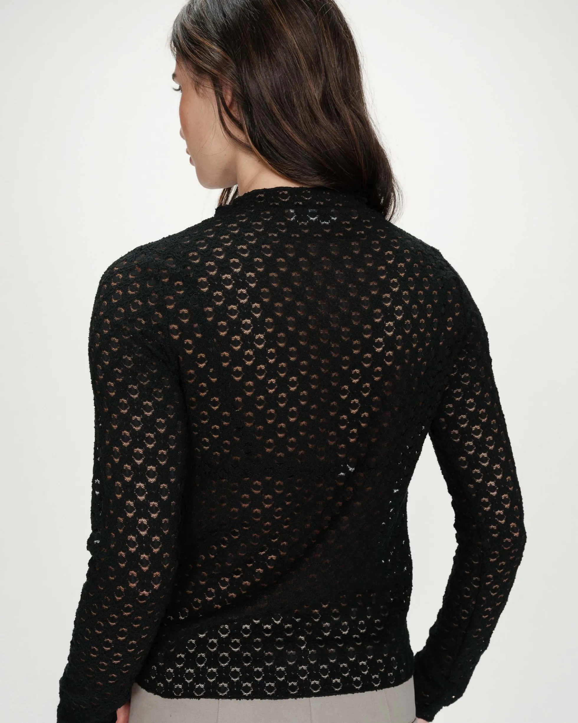 Top en dentelle transparent manches longues noir Valmy