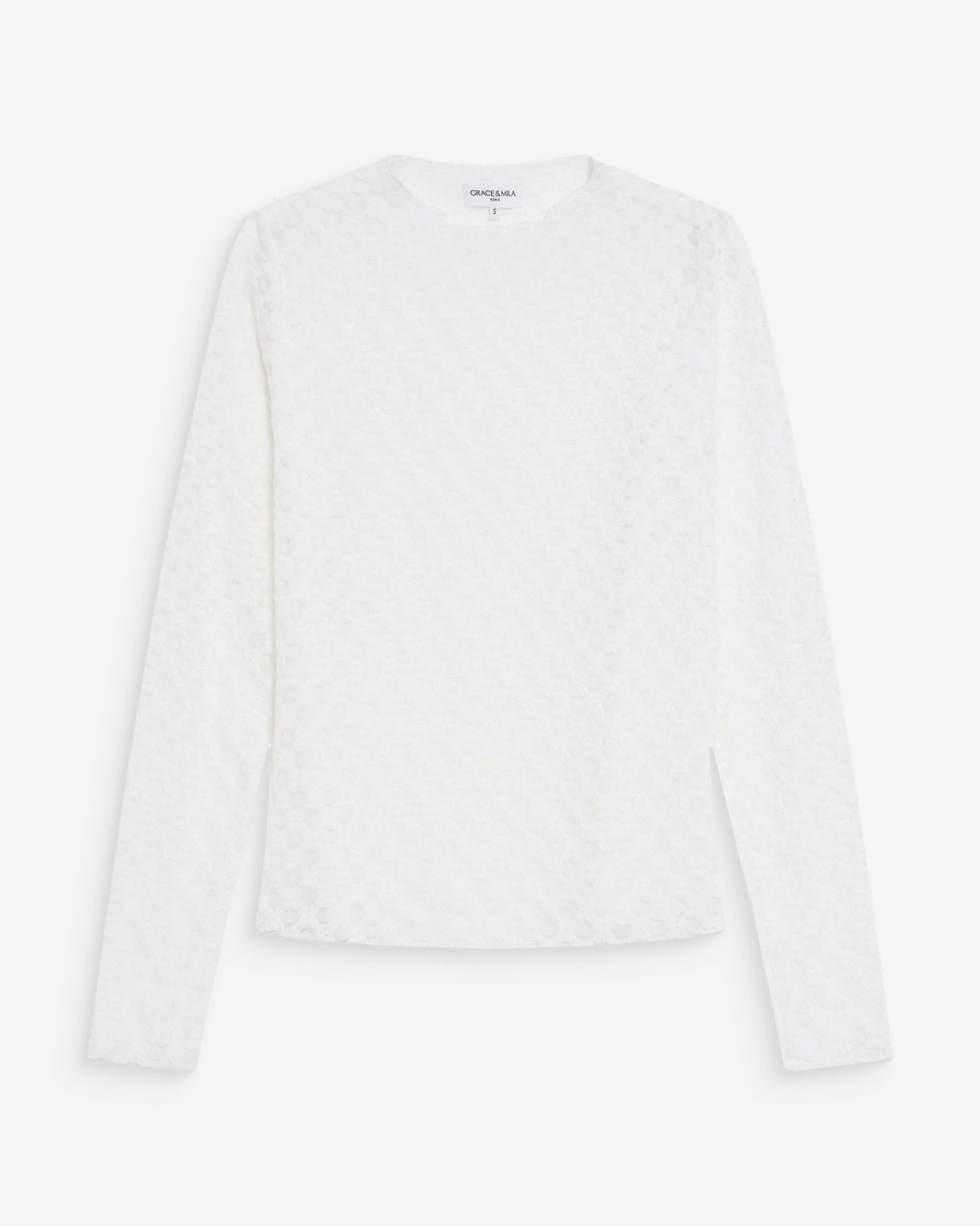 Top en dentelle transparent manches longues ivoire Valmy