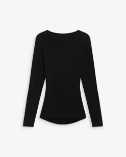 Top froncé col V croisé manches longues noir Azul