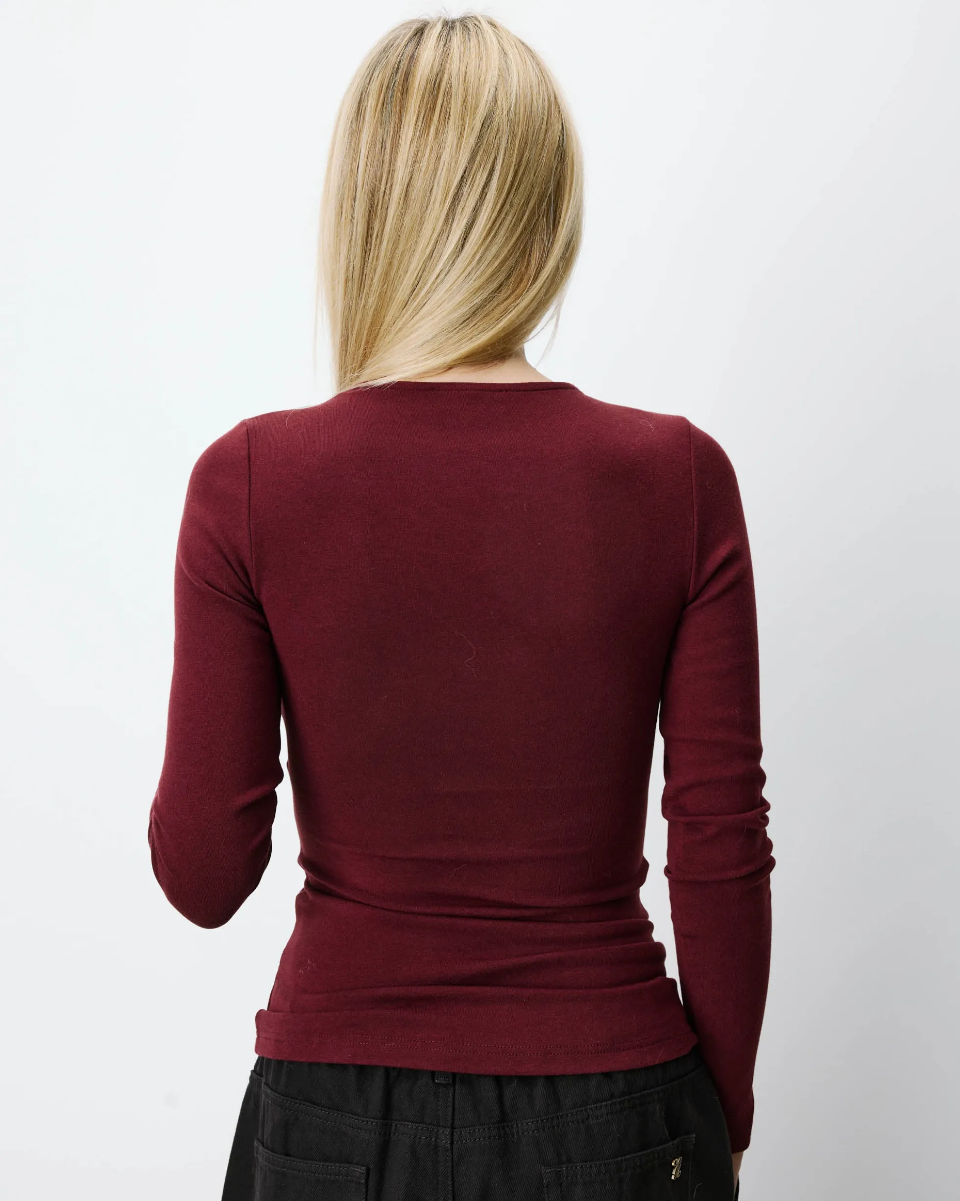 Top froncé col V croisé manches longues cherry Azul