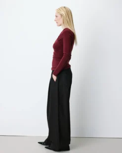 Top froncé col V croisé manches longues cherry Azul