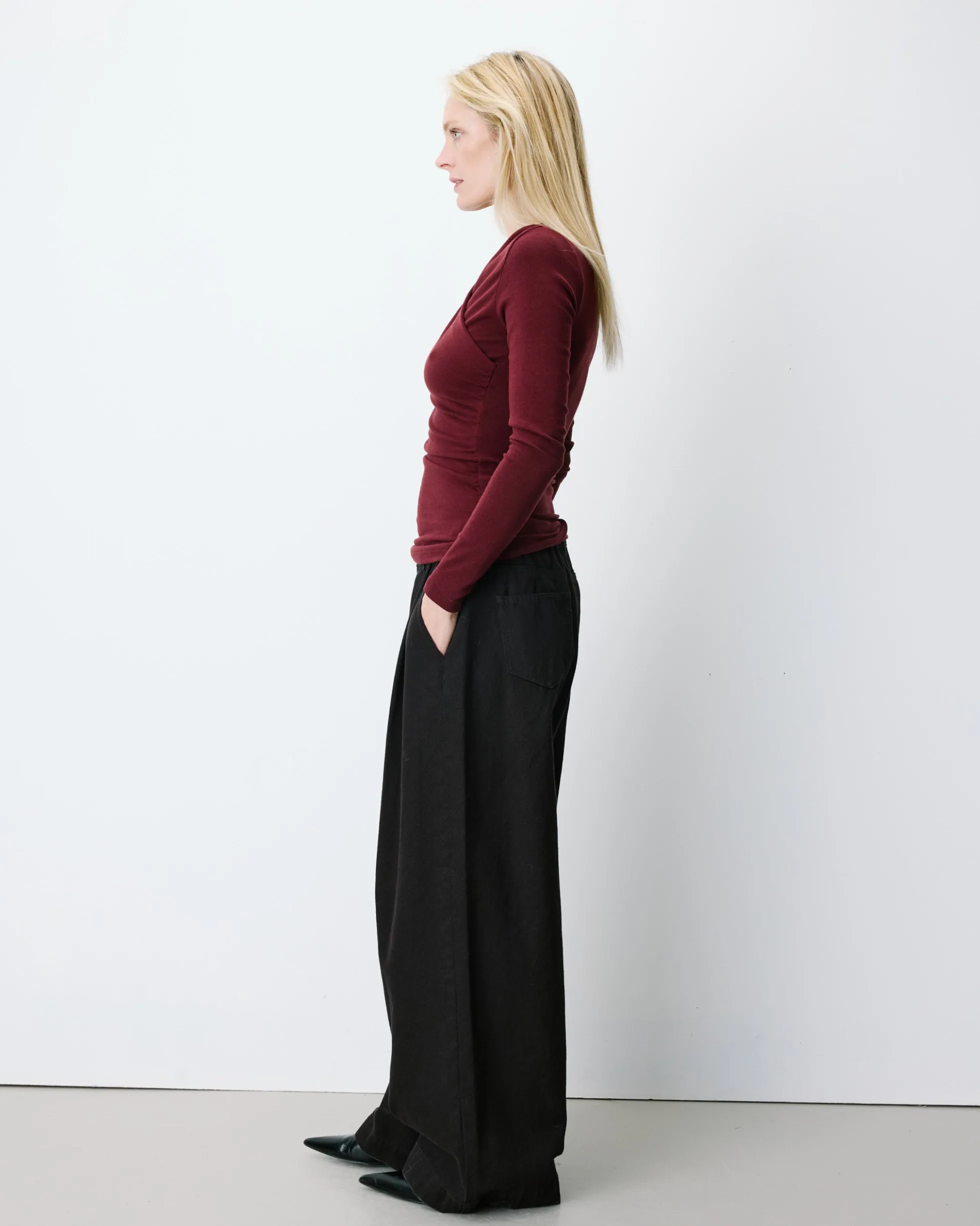 Top froncé col V croisé manches longues cherry Azul
