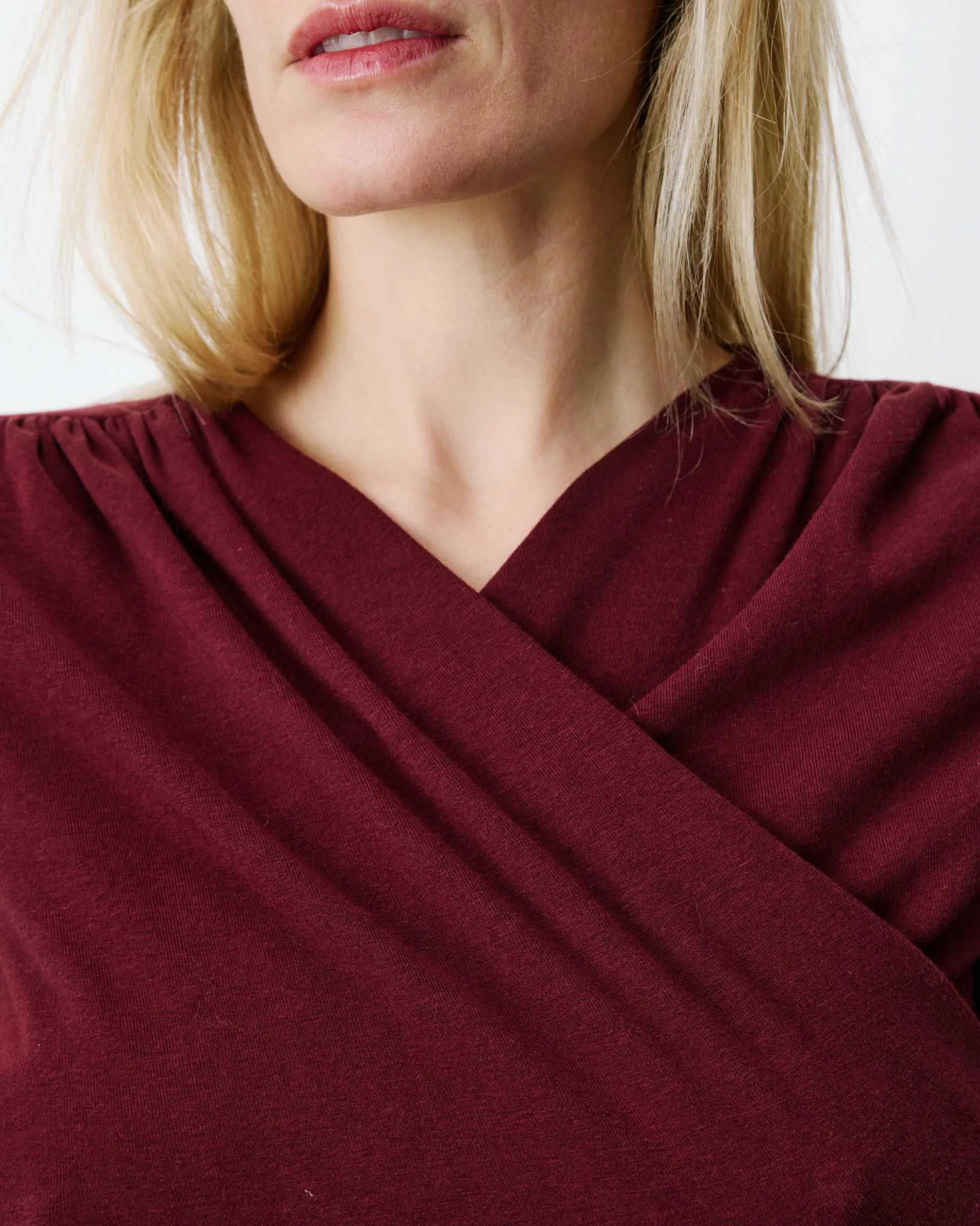 Top froncé col V croisé manches longues cherry Azul