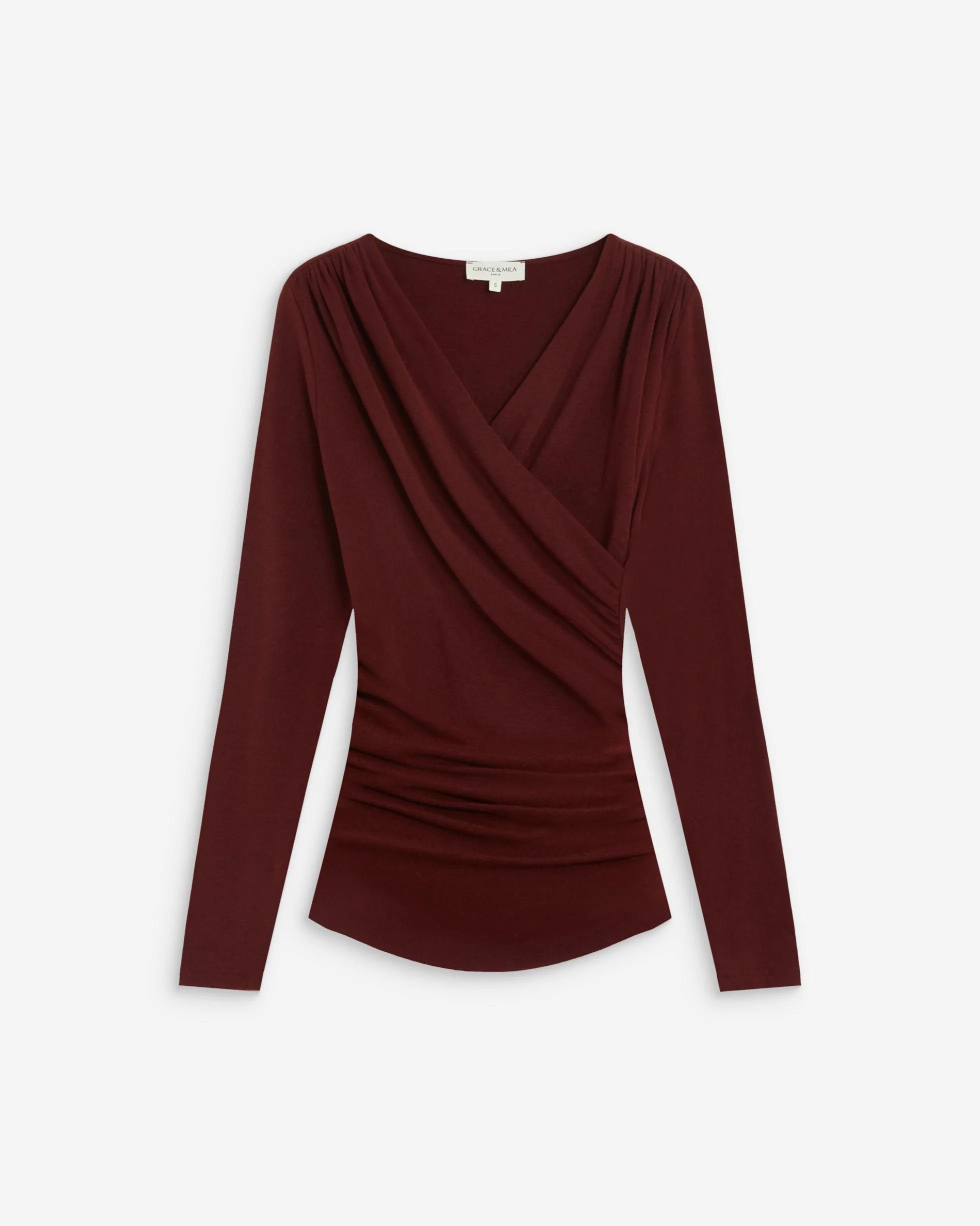 Top froncé col V croisé manches longues cherry Azul
