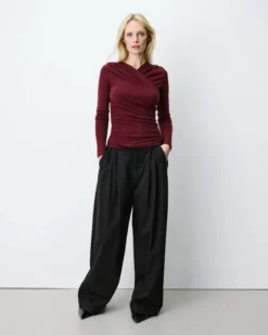 Top froncé col V croisé manches longues cherry Azul
