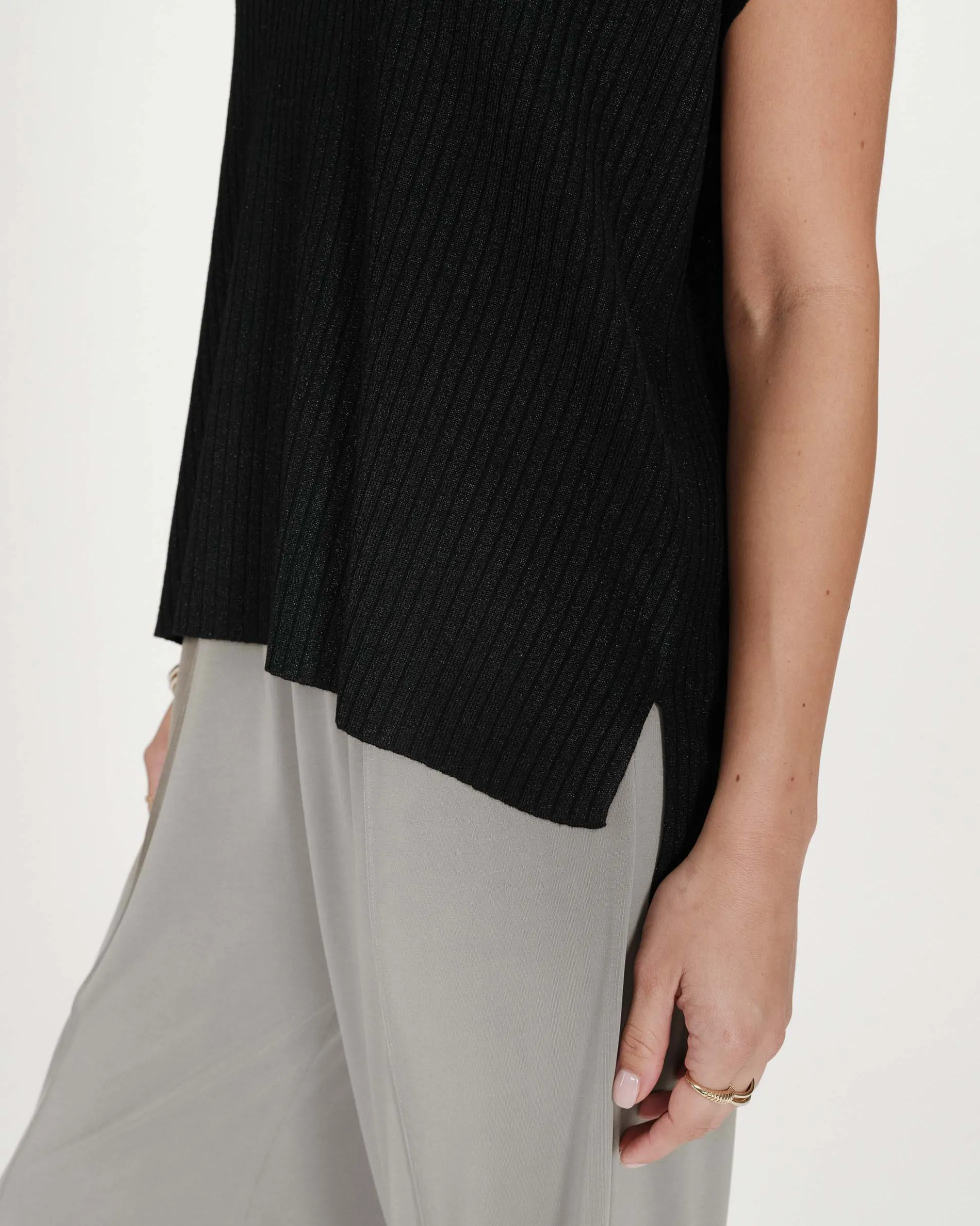 Top large en lurex col V noir Vaporo