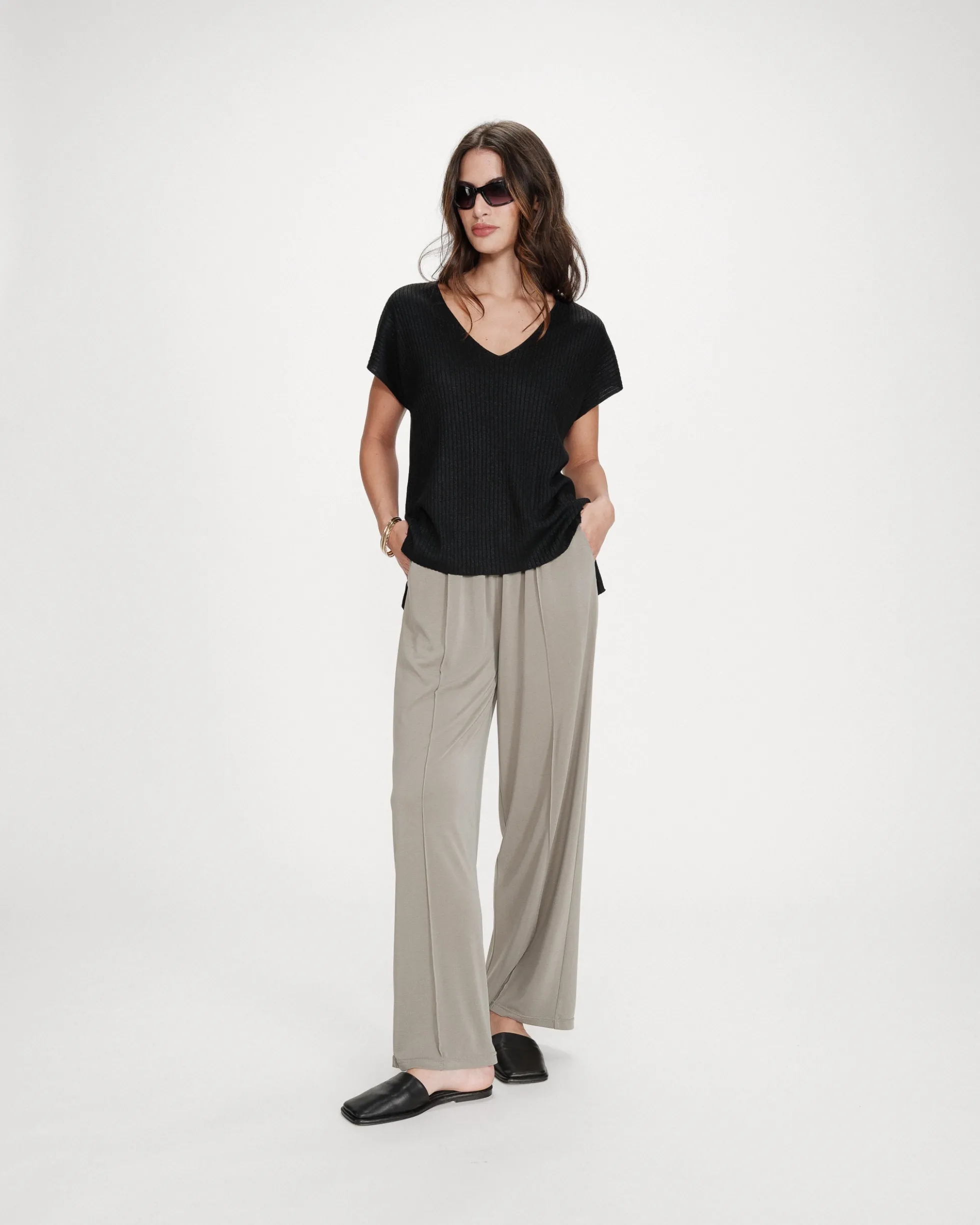 Top large en lurex col V noir Vaporo