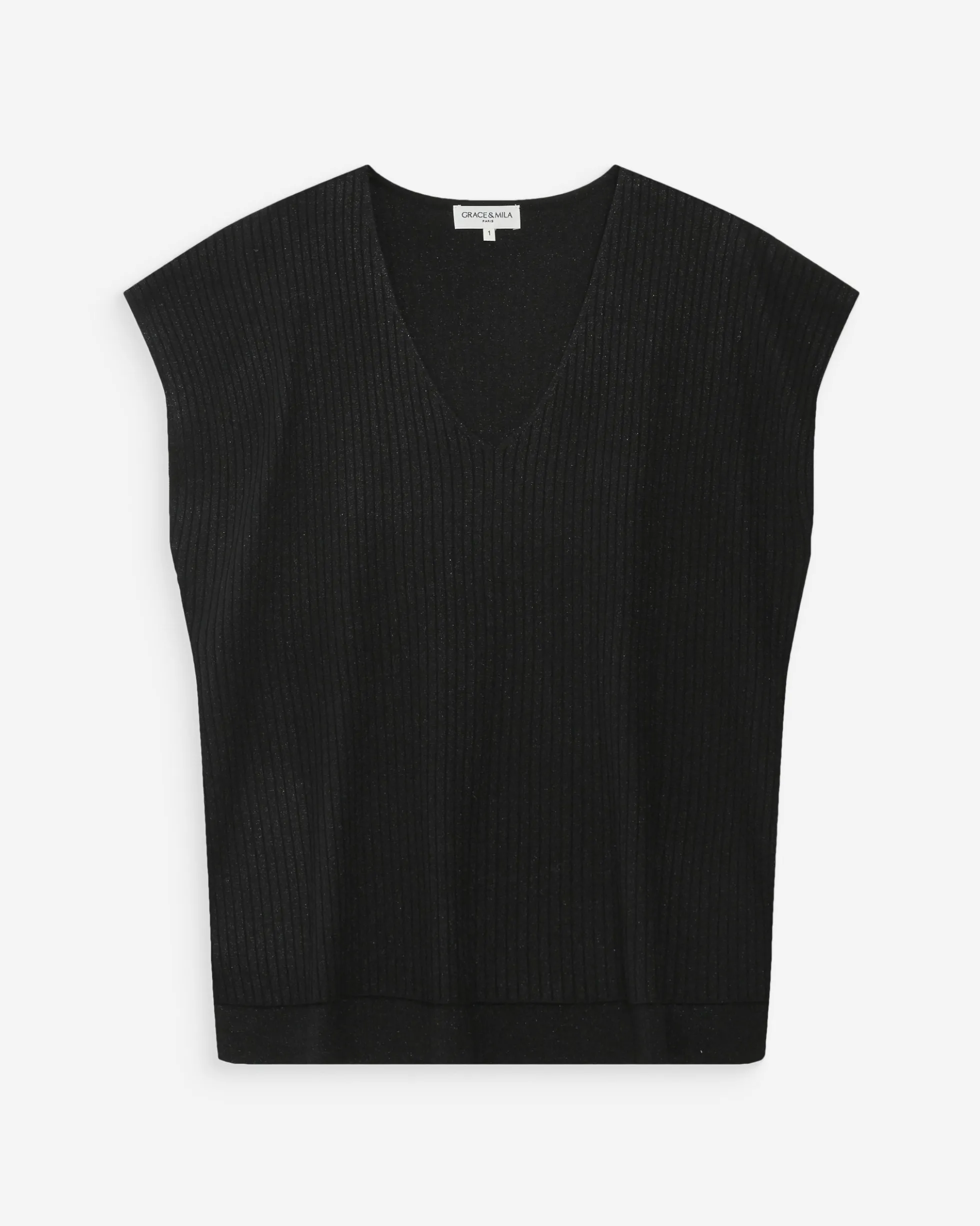 Top large en lurex col V noir Vaporo