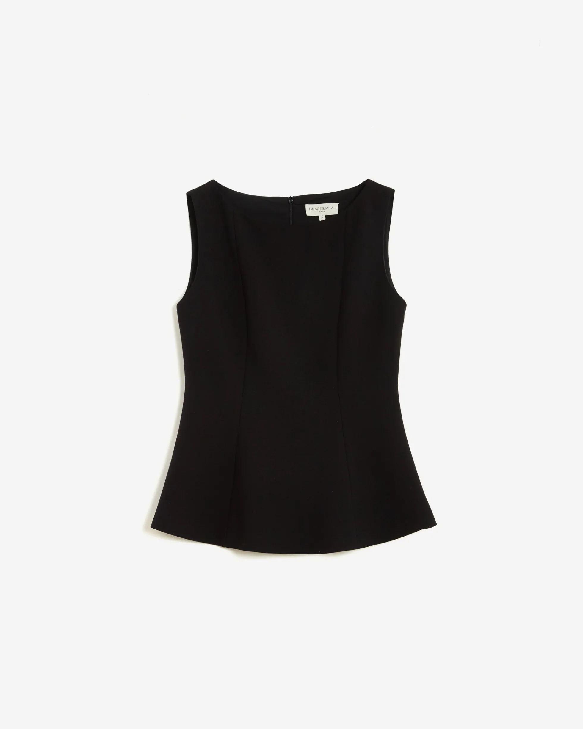 Top peplum sans manches col rond noir Argent