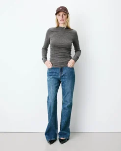 Top rayé taille froncée manches longues anthracite Aralee
