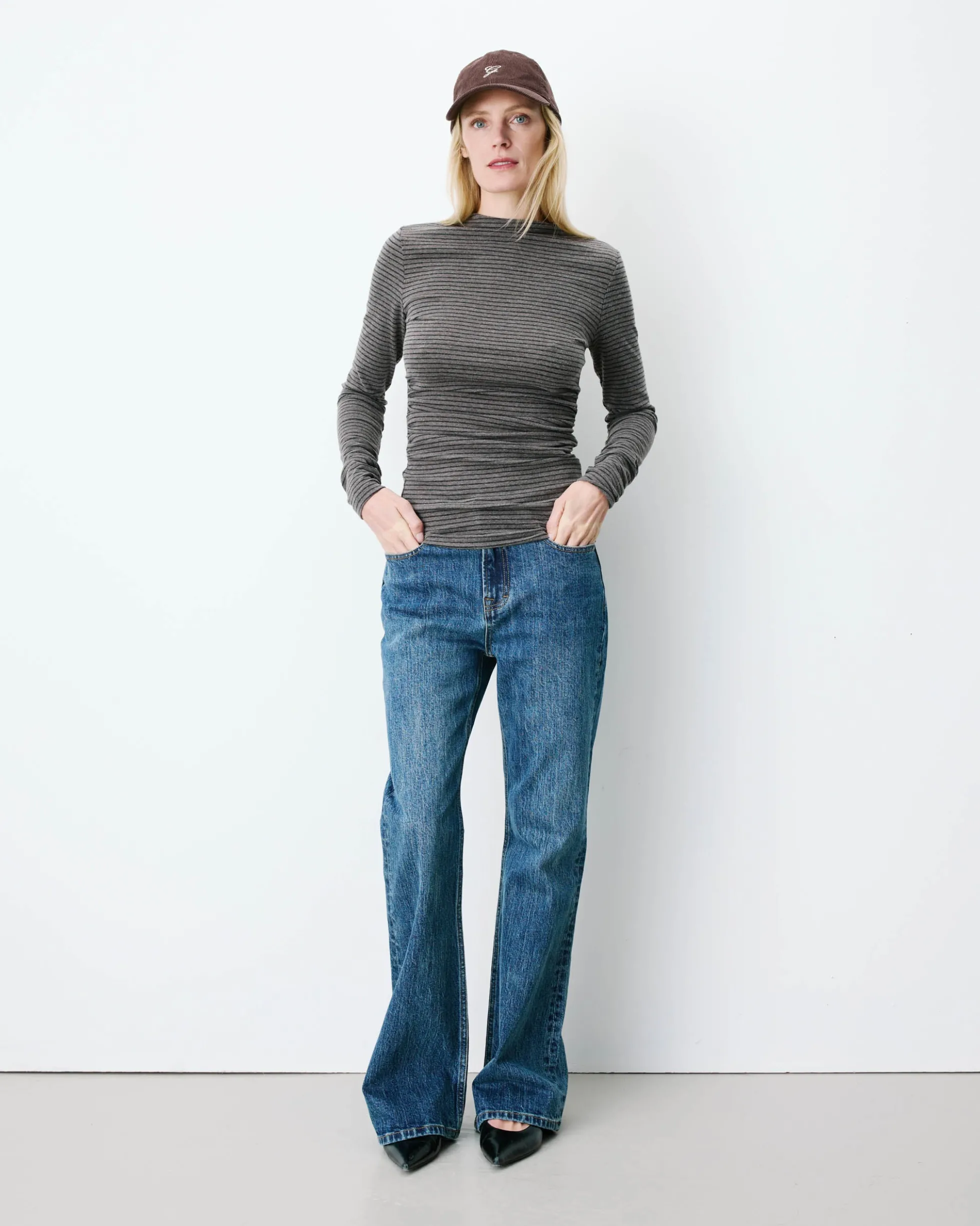 Top rayé taille froncée manches longues anthracite Aralee