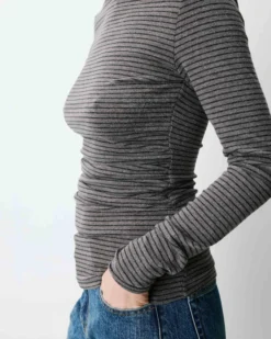Top rayé taille froncée manches longues anthracite Aralee