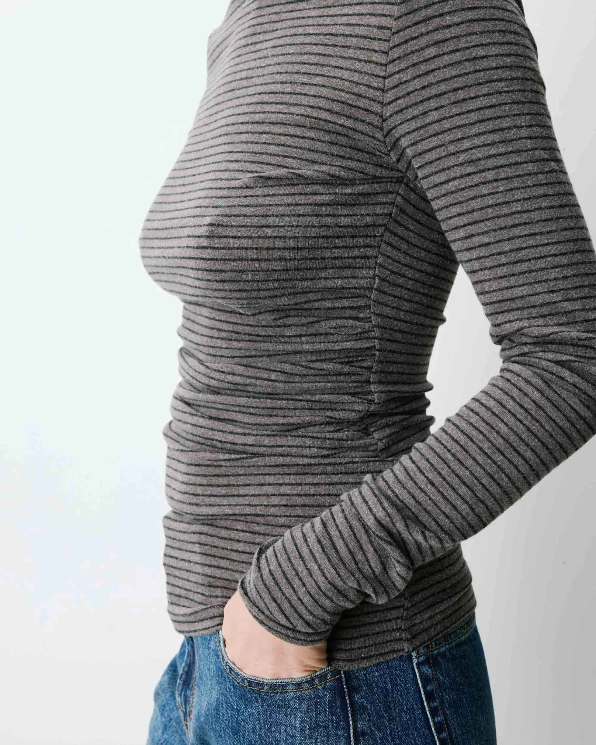 Top rayé taille froncée manches longues anthracite Aralee