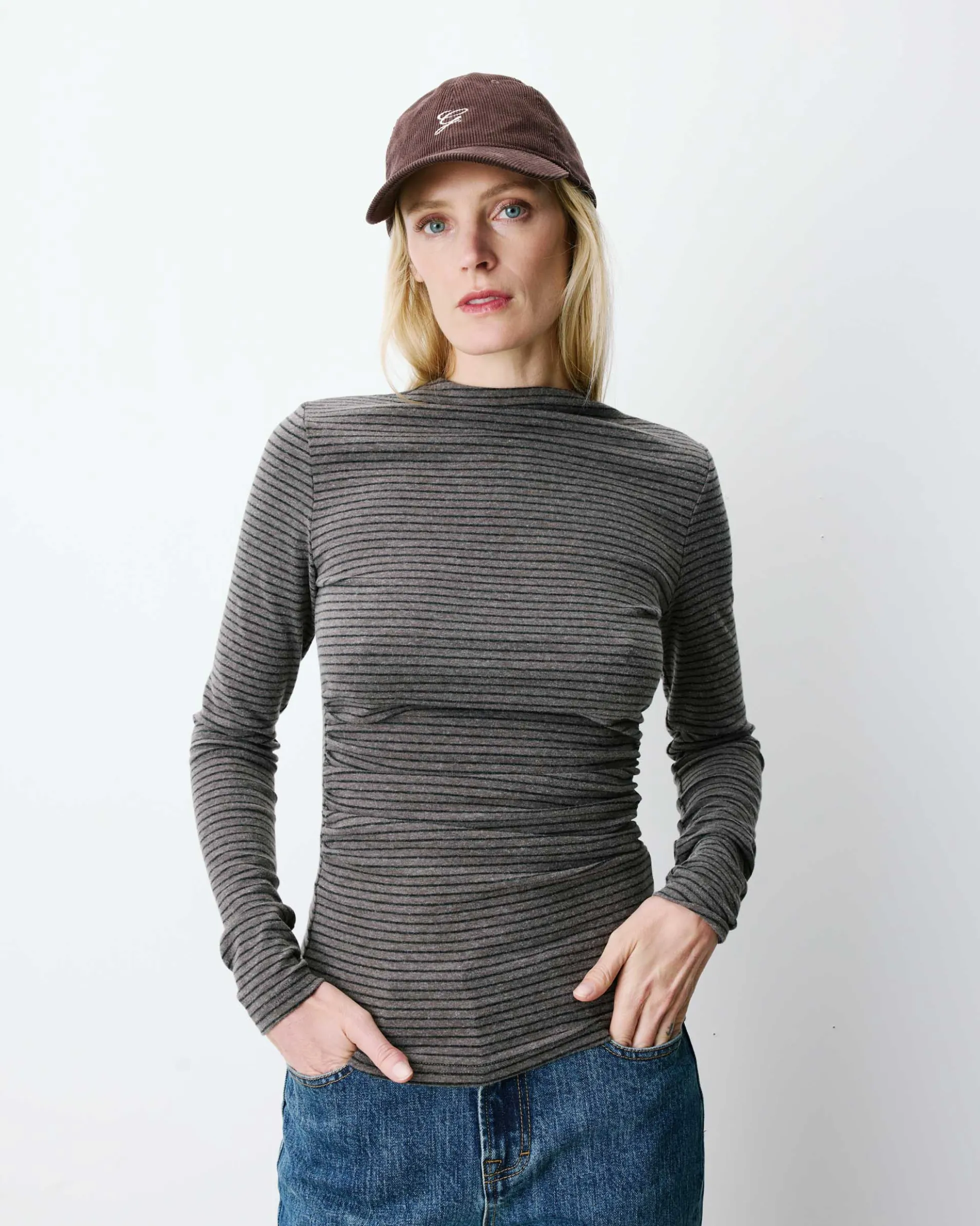 Top rayé taille froncée manches longues anthracite Aralee