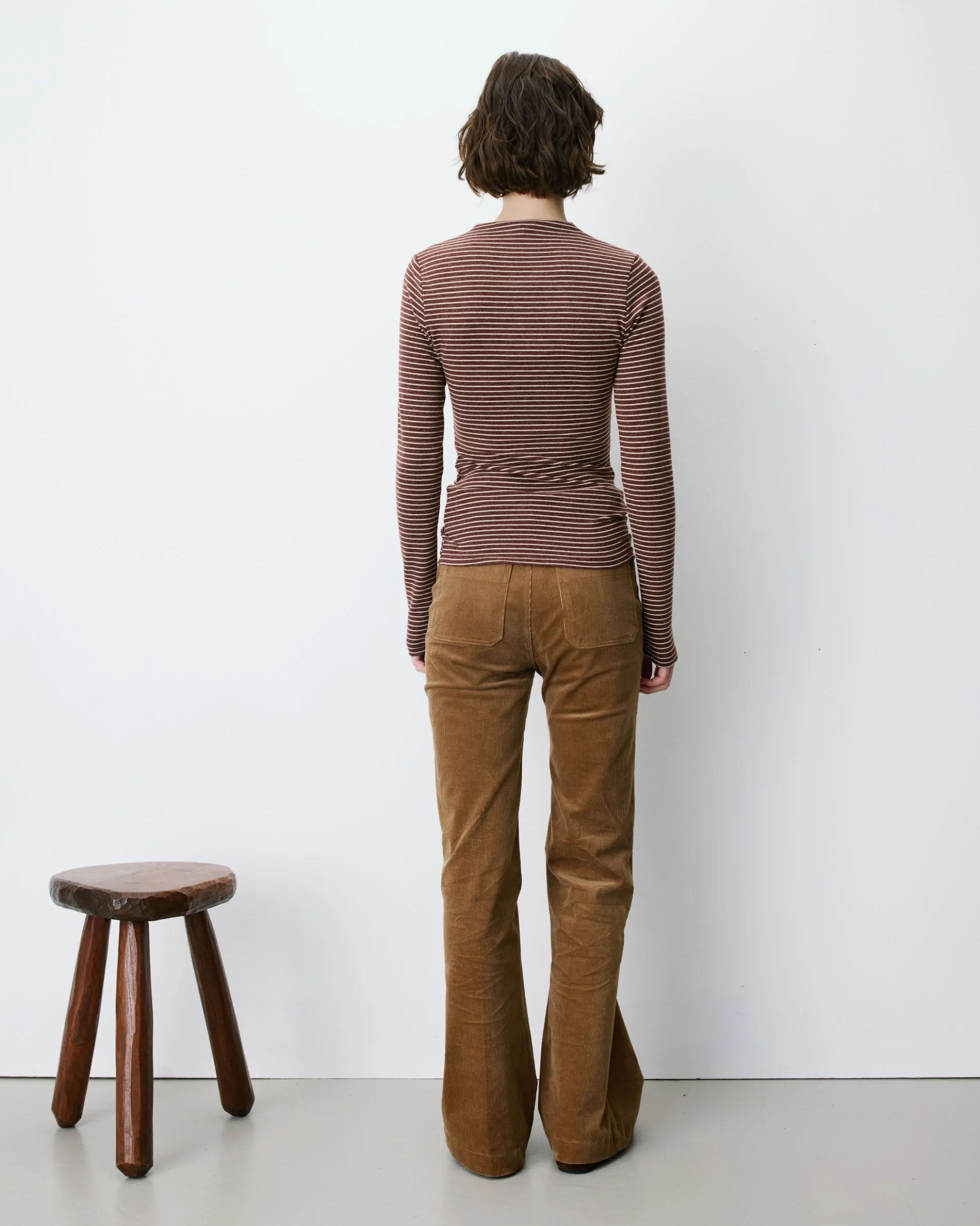 Top rayé taille froncée manches longues terracotta Aralee