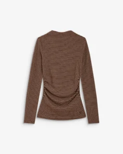 Top rayé taille froncée manches longues terracotta Aralee