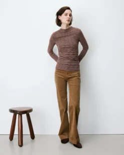Top rayé taille froncée manches longues terracotta Aralee