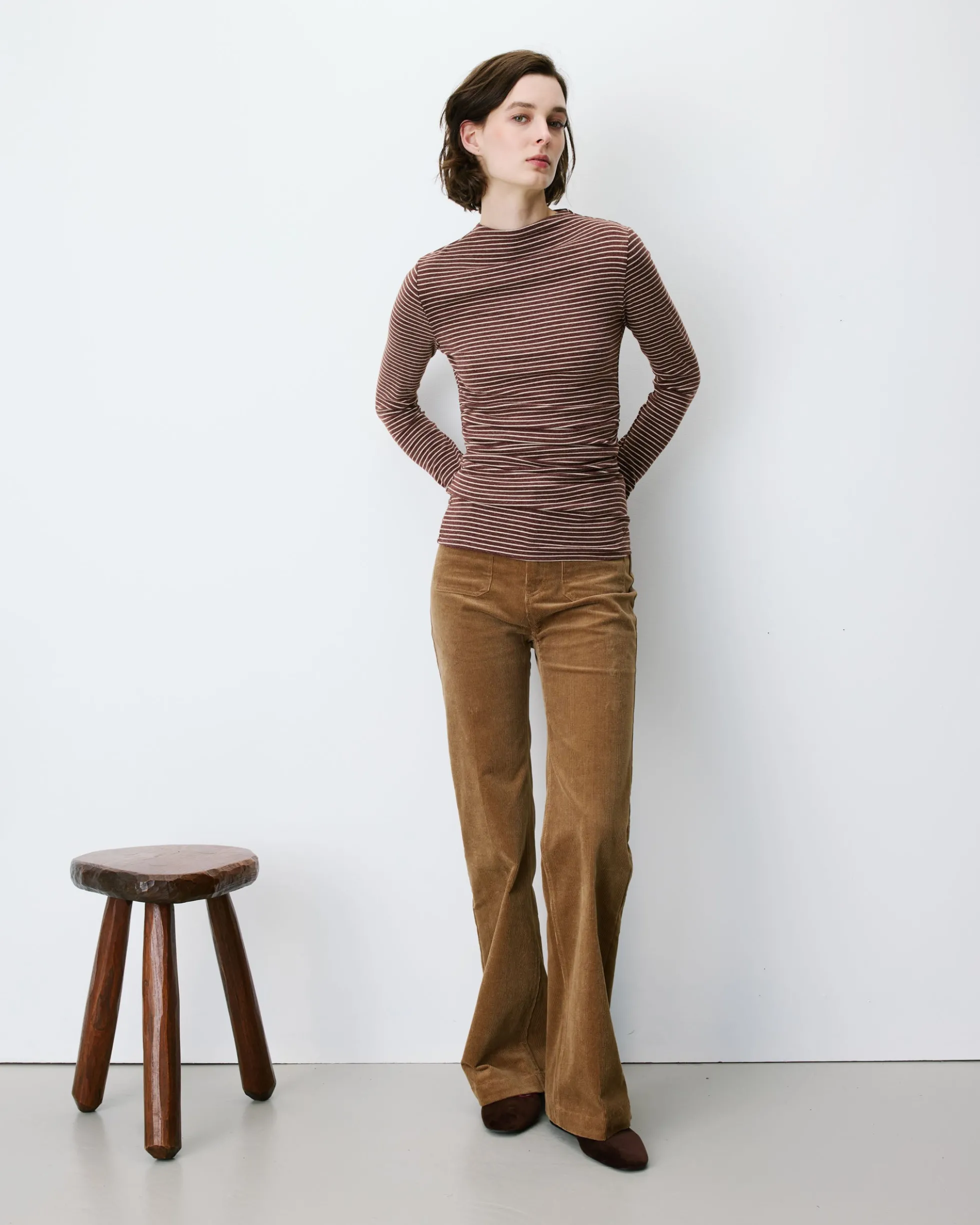 Top rayé taille froncée manches longues terracotta Aralee
