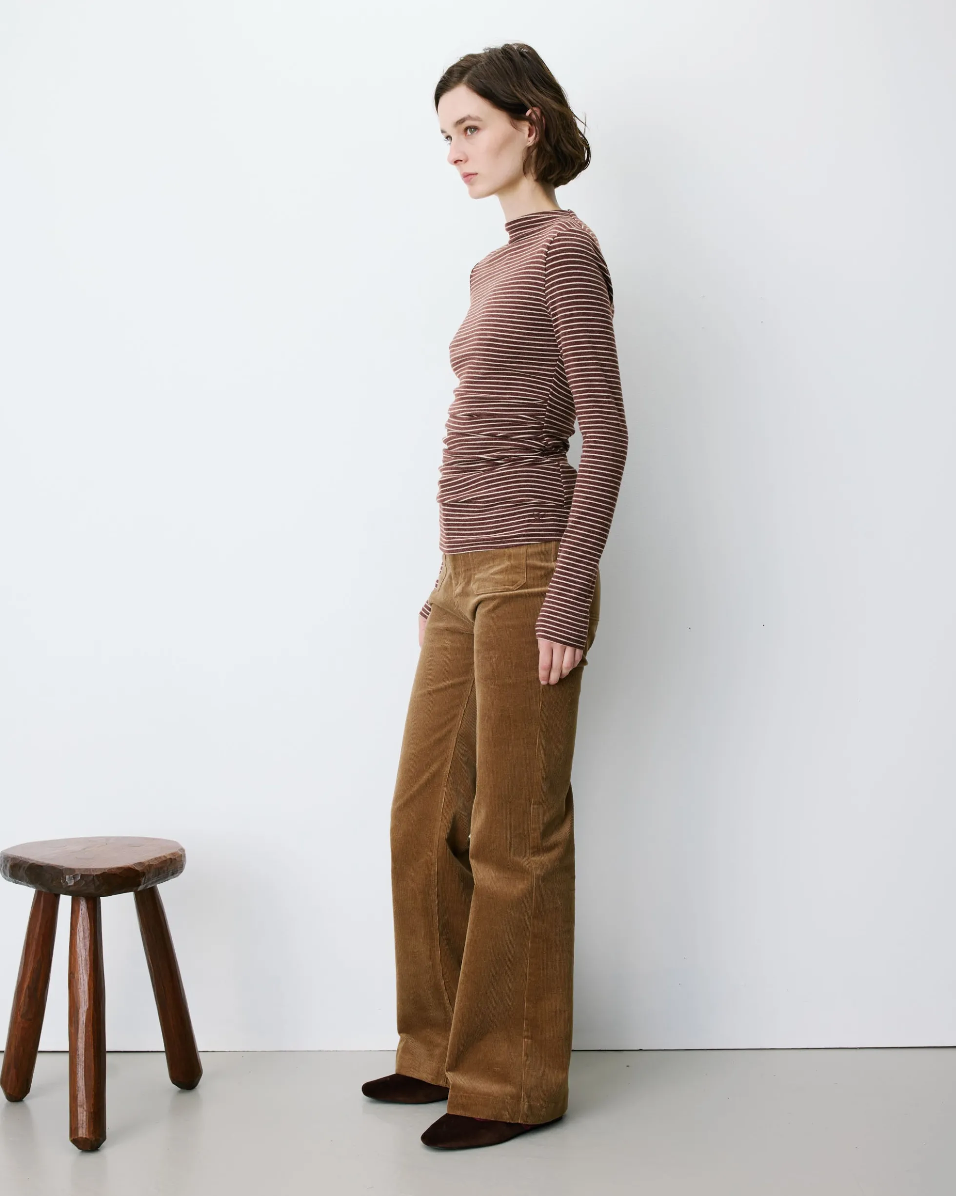 Top rayé taille froncée manches longues terracotta Aralee