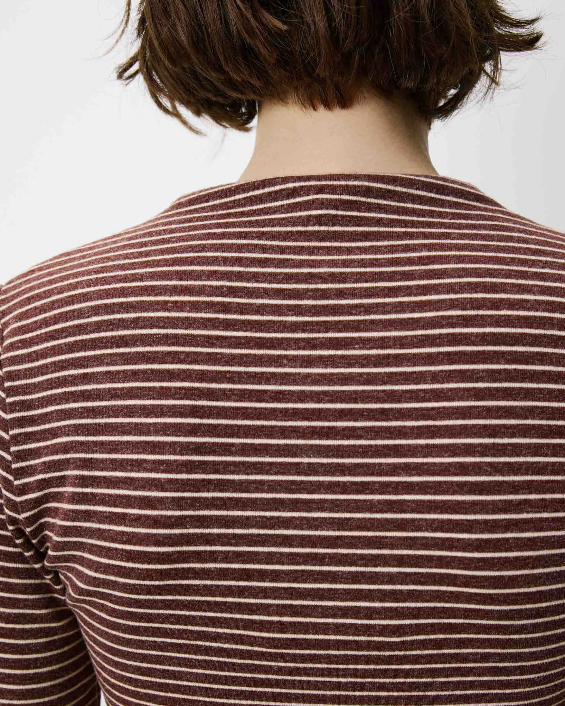 Top rayé taille froncée manches longues terracotta Aralee