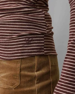 Top rayé taille froncée manches longues terracotta Aralee