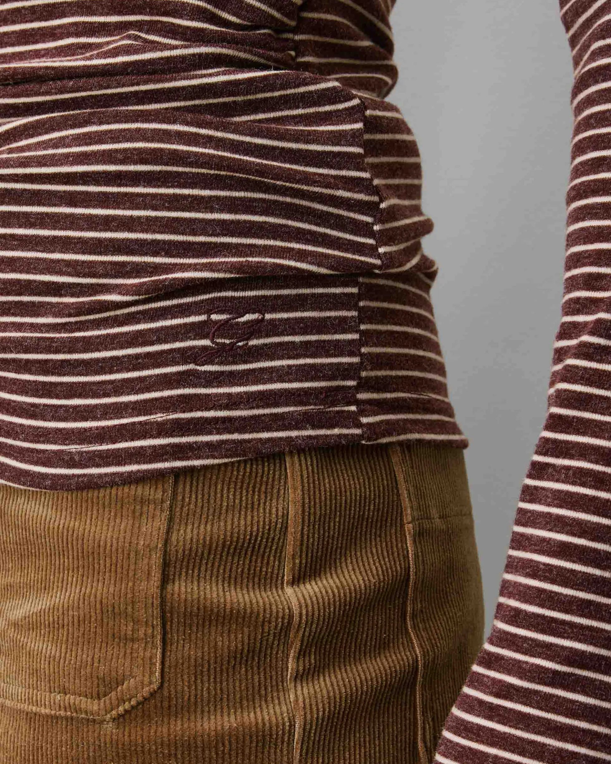 Top rayé taille froncée manches longues terracotta Aralee