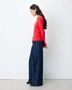 Top seconde peau en laine mélangée col rond sanguine Alkias