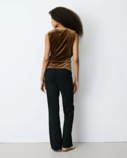 Top velours col V croisé sans manches olive Blitz