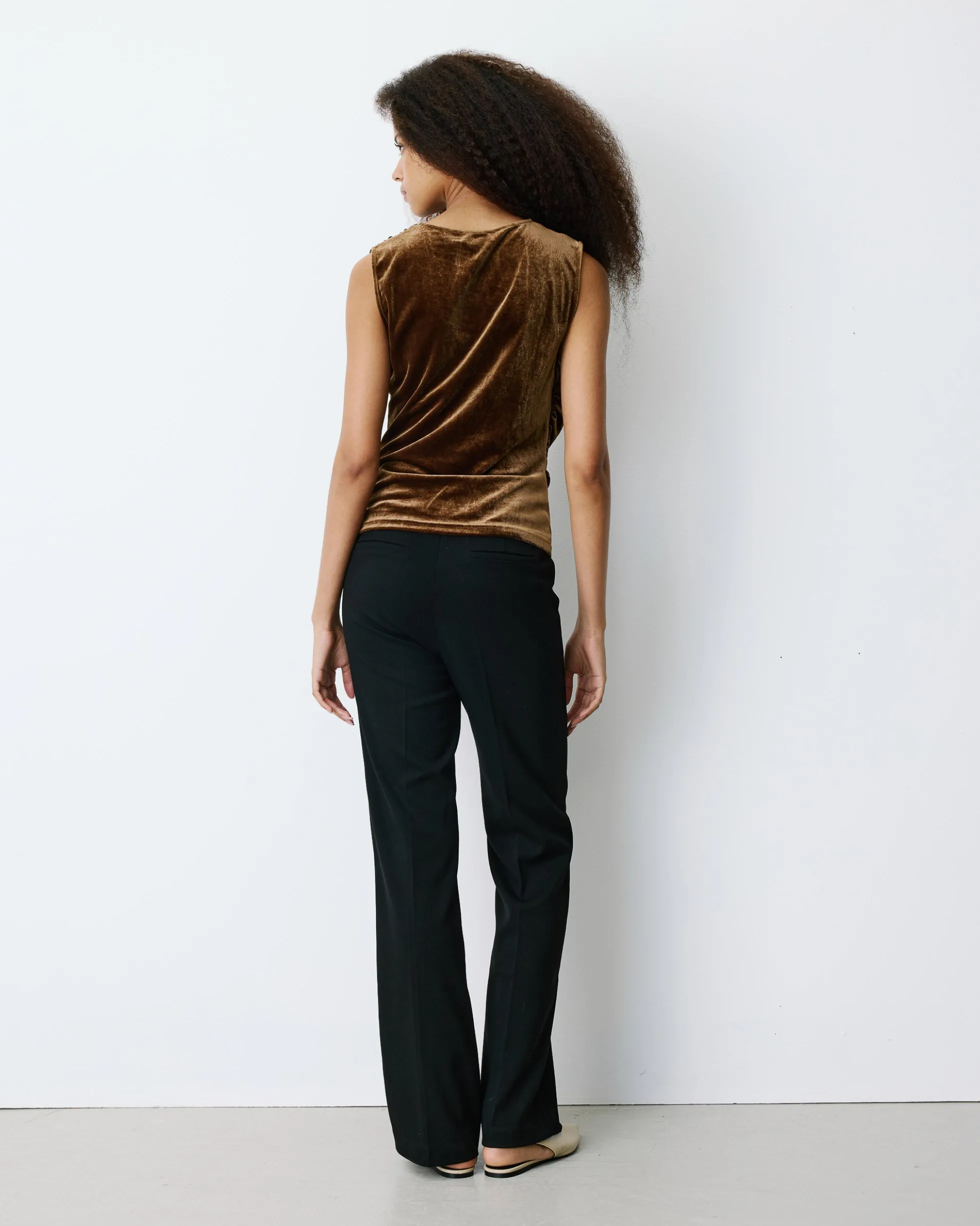 Top velours col V croisé sans manches olive Blitz