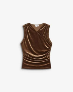 Top velours col V croisé sans manches olive Blitz