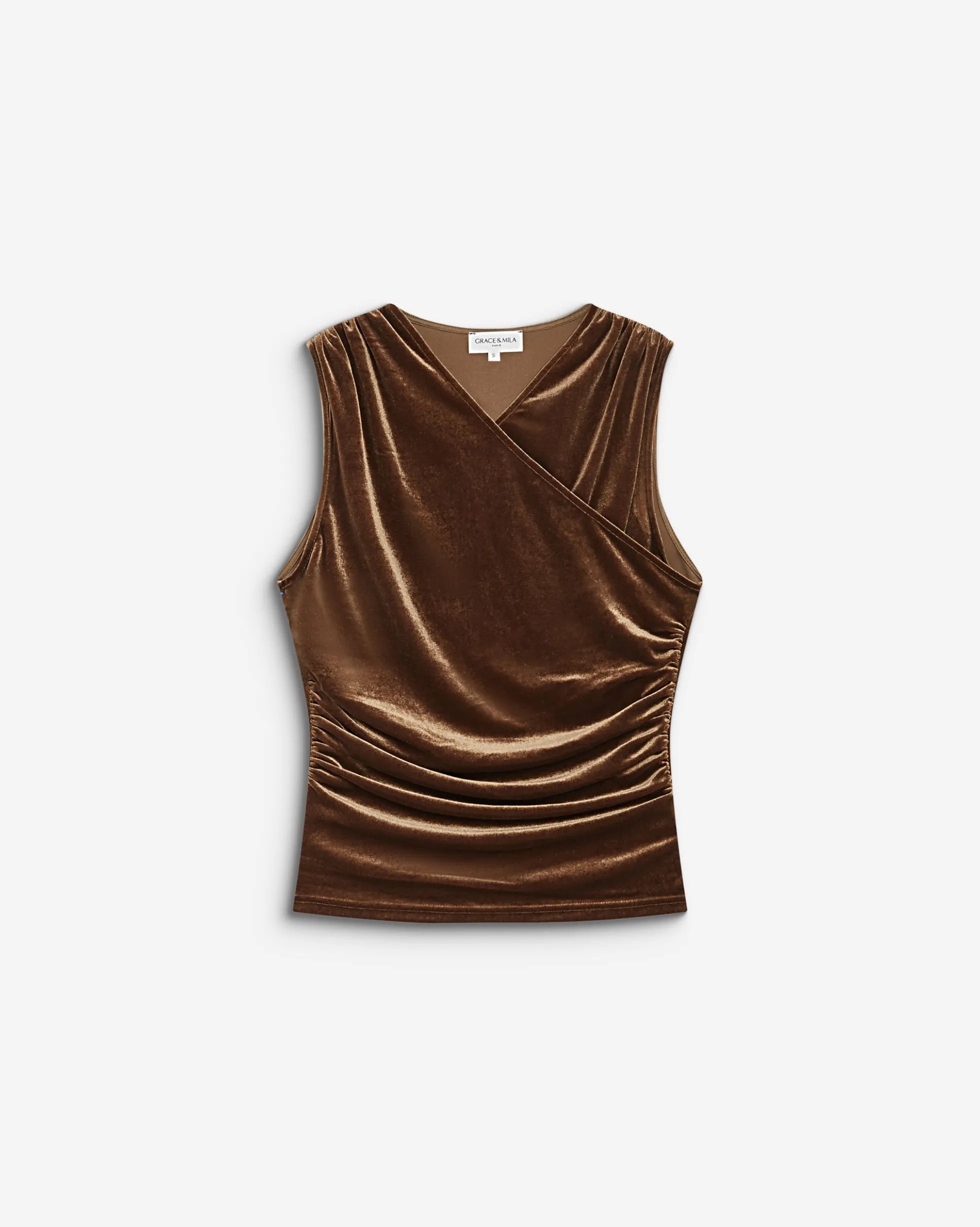 Top velours col V croisé sans manches olive Blitz