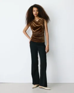 Top velours col V croisé sans manches olive Blitz