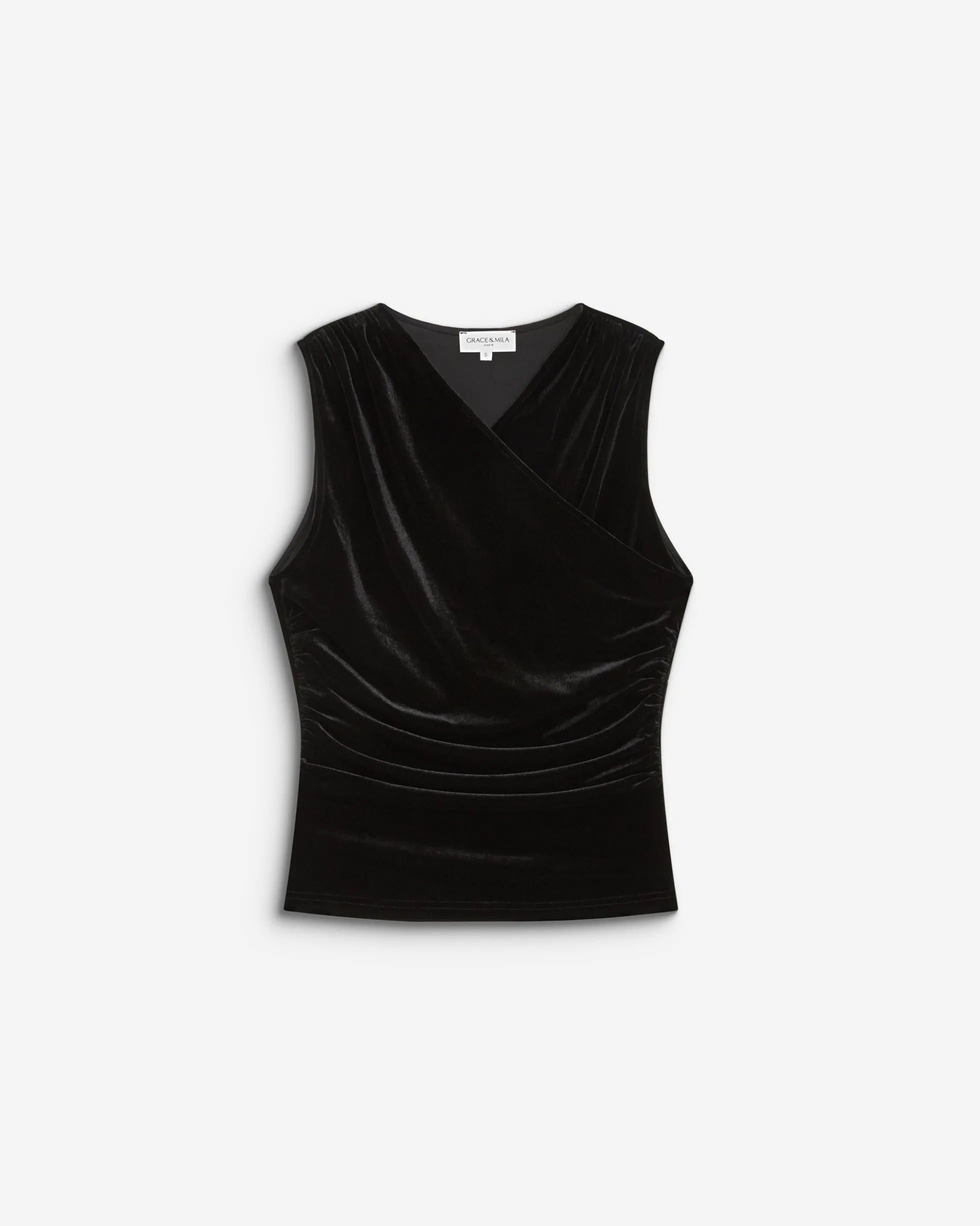 Top velours col V croisé sans manches noir Blitz