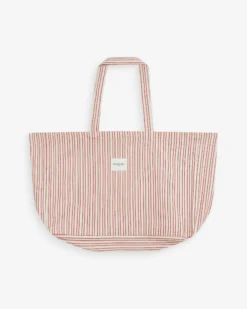Tote bag large en coton rayé rouge Wanda