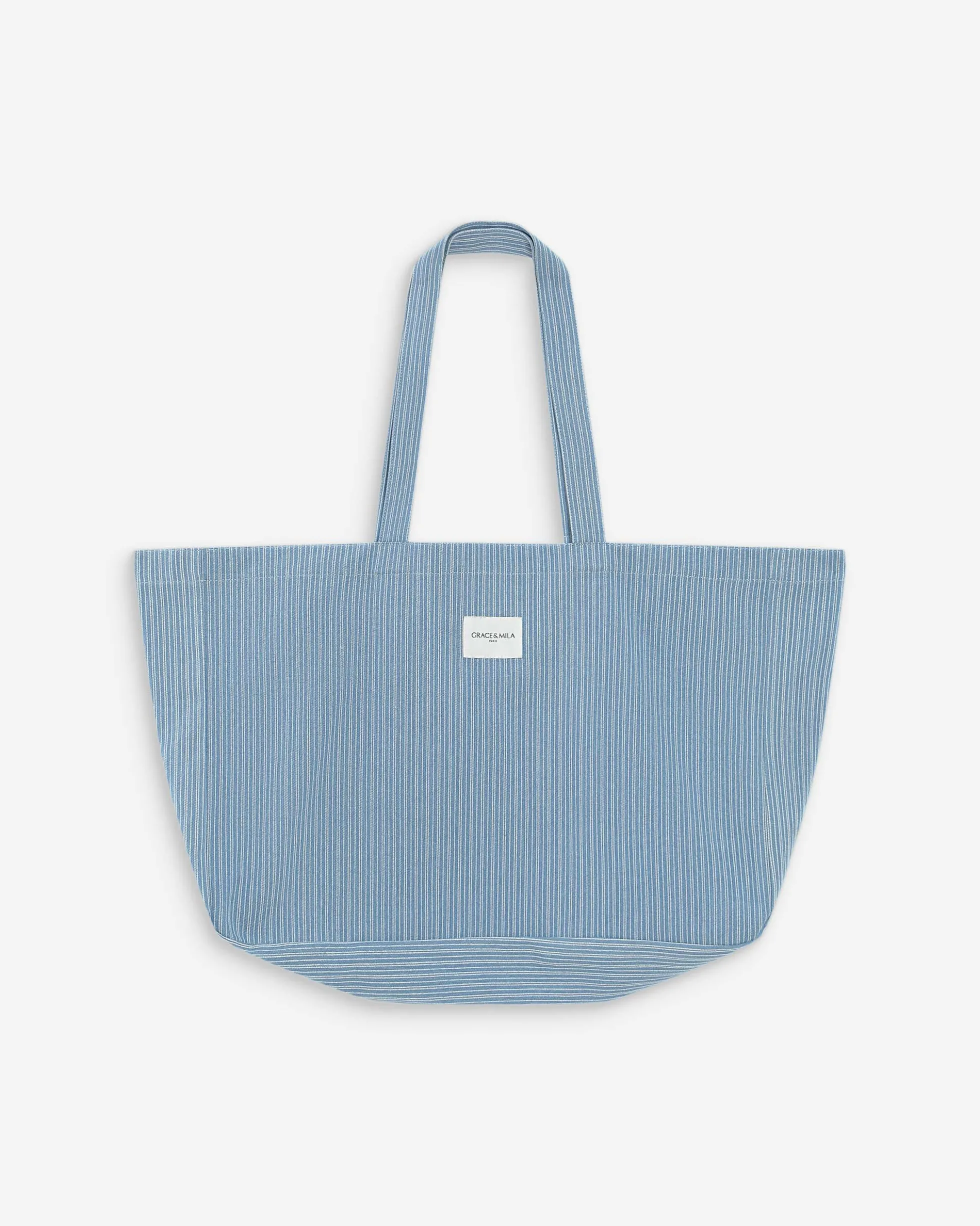 Tote bag large en denim à motif stripedblue Vacation