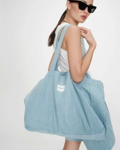 Tote bag large en denim à motif stripedblue Vacation