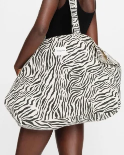 Tote bag large en denim à motif zebre Voyage