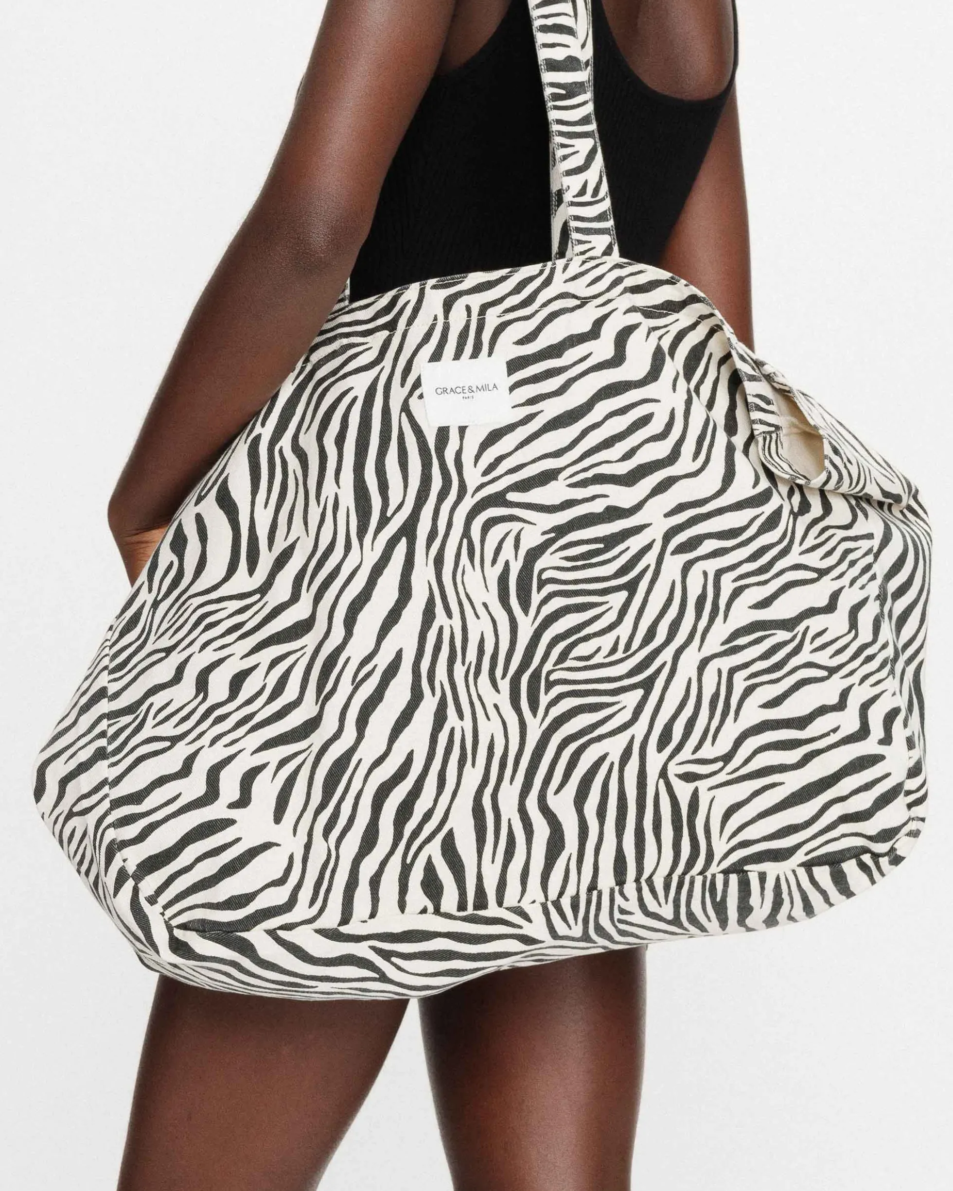 Tote bag large en denim à motif zebre Voyage