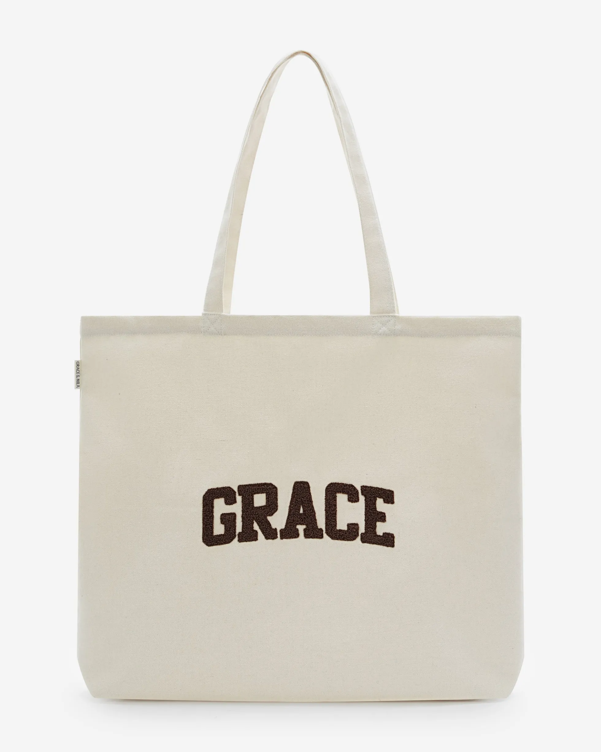 Tote bag large en toile à broderie ecru Brave