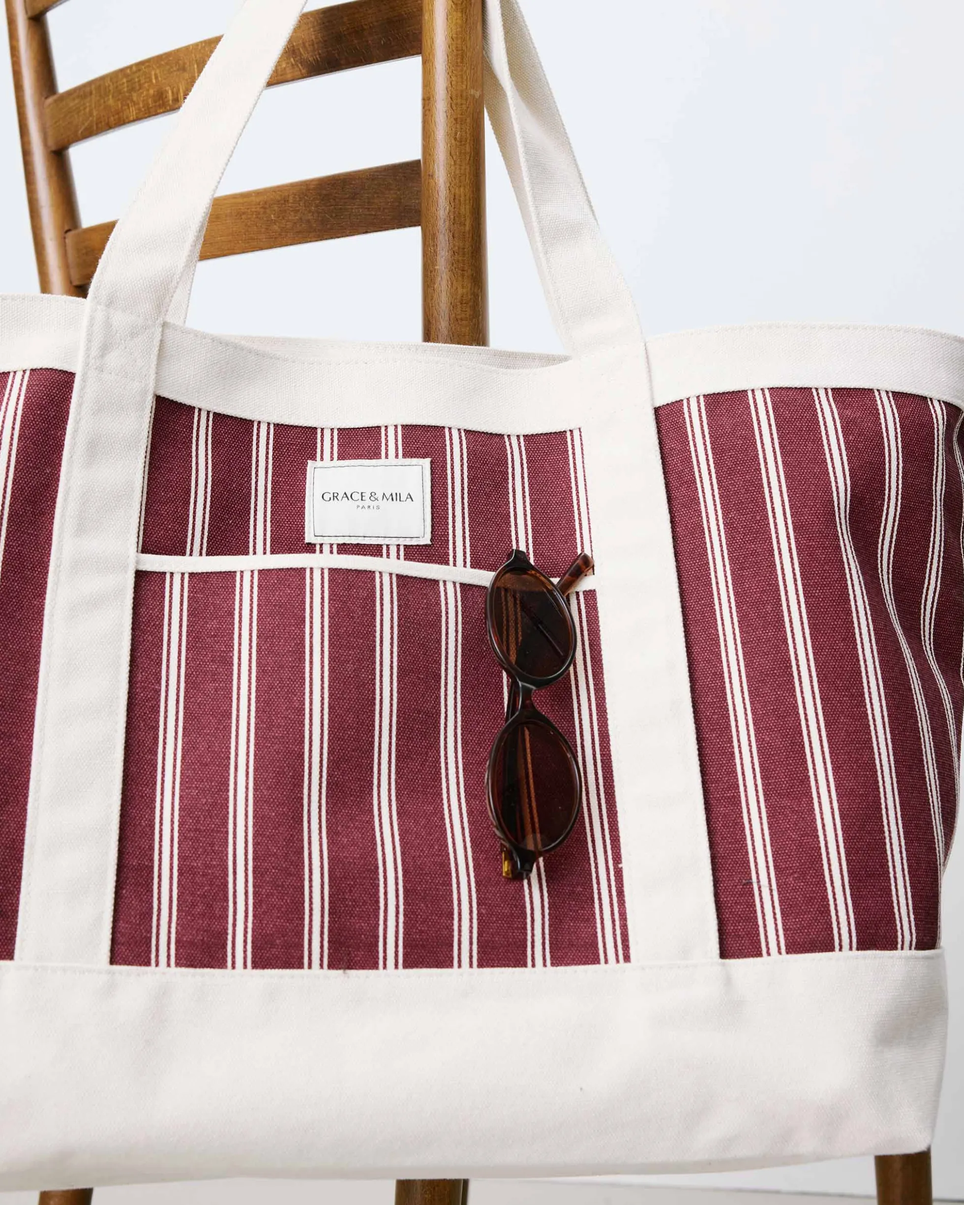 Tote bag large en toile rayée cherry Aspen